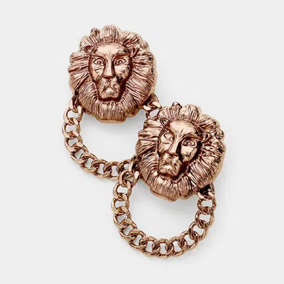 Fashnzfab Lion Accented Chain Knocker Earrings In Gold