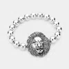 Fashnzfab Lion Accented Metal Ball Stretch Bracelet Antique Silver In Multi