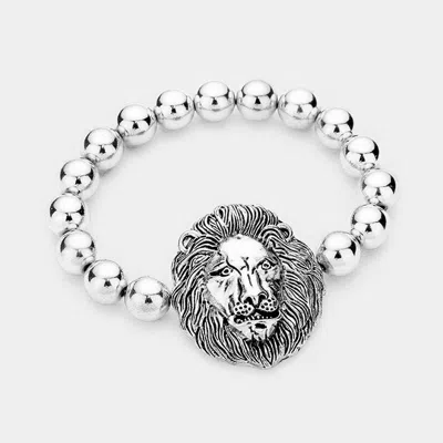 Fashnzfab Lion Accented Metal Ball Stretch Bracelet Antique Silver In Multi
