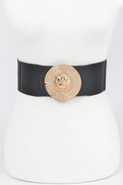 Fashnzfab Lion Buckle Elastic Belt In Black
