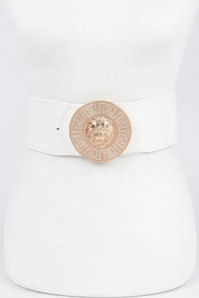 Fashnzfab Lion Buckle Elastic Belt In White