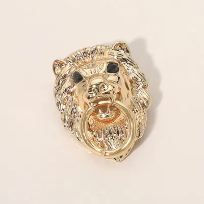Fashnzfab Lion Head Ring Pull Statement Pin Brooch In Gold