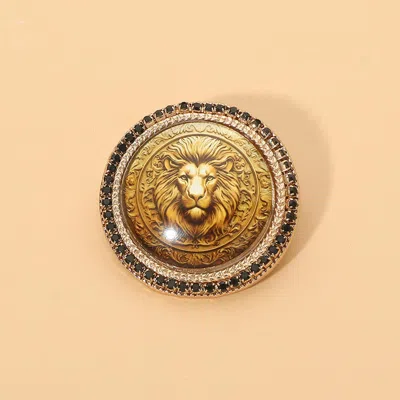 Fashnzfab Lion Medallion Pin Brooch In Multi