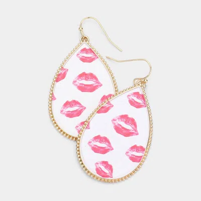 Fashnzfab Lip Patterned Teardrop Dangle Earrings In Gold