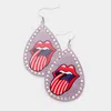 Fashnzfab Lip Print Stone Trim Metal Teardrop Earrings In Purple