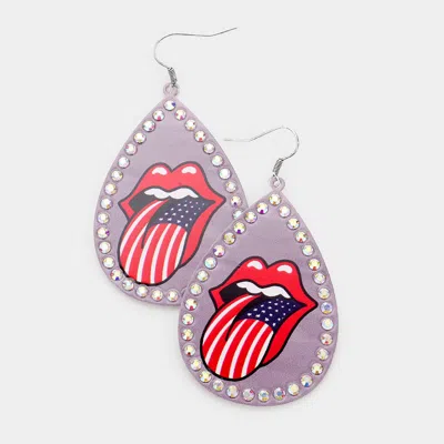 Fashnzfab Lip Print Stone Trim Metal Teardrop Earrings In Purple