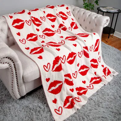 Fashnzfab Lips Heart Patterned Reversible Throw Blanket