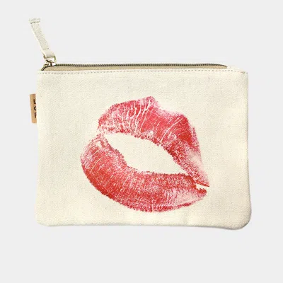 Fashnzfab Lips Printed Cotton Canvas Eco Pouch Bag In White