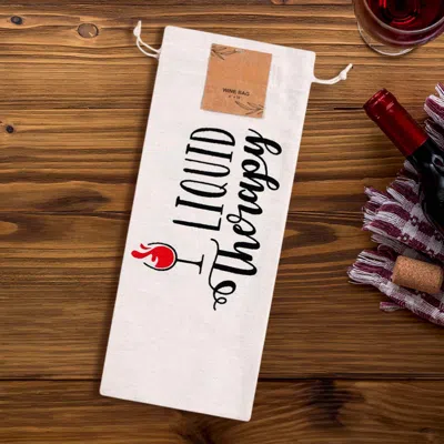 Fashnzfab Liquid Theraphy Message Printed Drawstring Pouch Wine Bottle Gift Bag In White