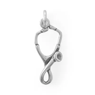 Fashnzfab Listen Close! Oxidized 3d Stethoscope Charm In Silver