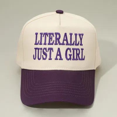 Fashnzfab Literally Just A Girl Message Embroidered Baseball Cap In Purple