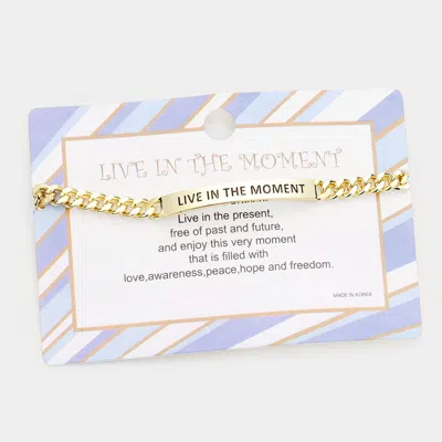Fashnzfab Live In The Moment Curved Metal Bar Message Bracelet Gold