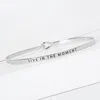 Fashnzfab Live In The Moment Engraved Thin Brass Metal Bangle Bracelet Rhodium In Multi