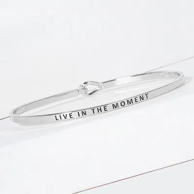 Fashnzfab Live In The Moment Engraved Thin Brass Metal Bangle Bracelet Rhodium In Multi