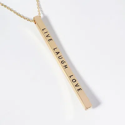 Fashnzfab Live Laugh Love Brass Metal Bar Pendant Necklace In Gold