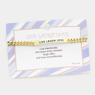 Fashnzfab Live Laugh Love Curved Metal Bar Message Bracelet Gold