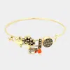 Fashnzfab Live Laugh Love Message Leaf Charm Metal Bracelet Coral, Gold In Gold