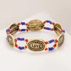 Fashnzfab Live Laugh Love Message Pendant Accented Beads Stretch Bracelet Blue In Blue