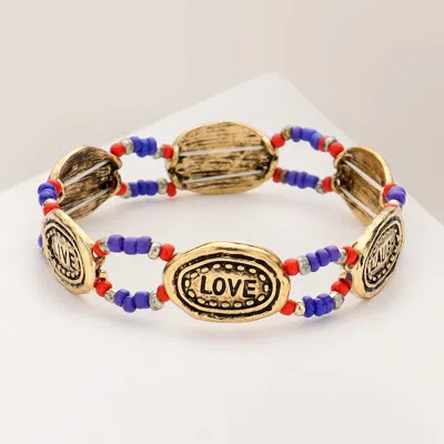 Fashnzfab Live Laugh Love Message Pendant Accented Beads Stretch Bracelet Blue