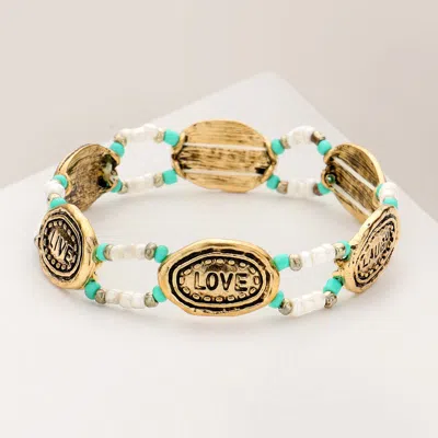 Fashnzfab Live Laugh Love Message Pendant Accented Beads Stretch Bracelet In Multi