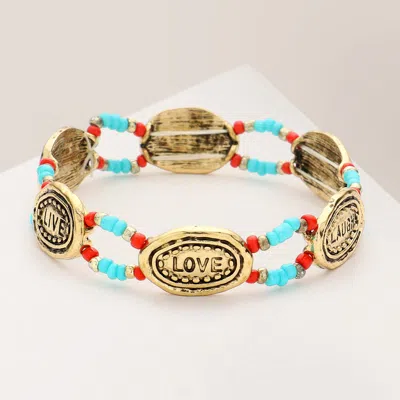 Fashnzfab Live Laugh Love Message Pendant Accented Beads Stretch Bracelet In Orange