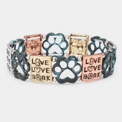 Fashnzfab Live Love Bark Metal Paw Stretch Bracelet In Animal Print