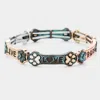 Fashnzfab Live Love Bark Paw Burnished Metal Stretch Bracelet Patina Verdigris, Three Tone In Multi