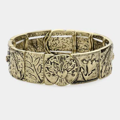 Fashnzfab Live Truly Heart & Arrow Stretch Bracelet Antique Gold In Silver