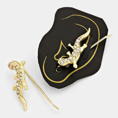 Fashnzfab Lizard Pave Ear Climber Earrings - Clear, Gold In Multi
