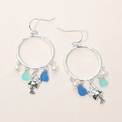 Fashnzfab Lobster Sea Glass Charm Drop Open Ring Dangle Earrings In Multi