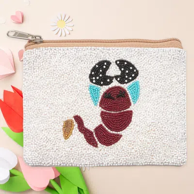 Fashnzfab Lobster Seed Beaded Mini Pouch Bag In White