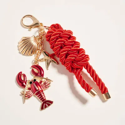 Fashnzfab Lobster Starfish Shell Charm Drop Braided Cord Bag Charm Keychain In Red