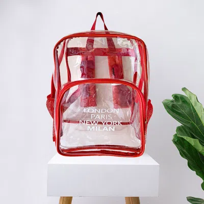 Fashnzfab London Paris New York Milan City Name Printed Transparent Backpack Bag In Pink