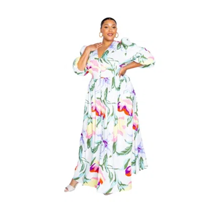 Fashnzfab Long Dress With Front Button In Multi