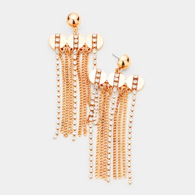 Fashnzfab Long Drop Crystal Metal Chain Fringe Earrings In Gold