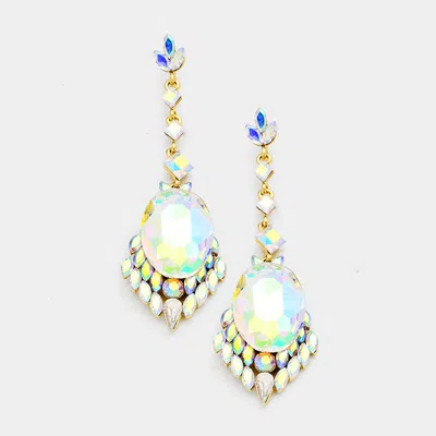 Fashnzfab Long Drop Oval Crystal Detail Marquise Evening Earrings In Multi