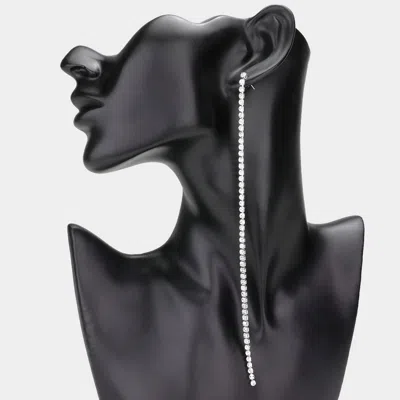 Fashnzfab Long Dropped Rhinestone Linear Dangle Evening Earrings In Silver