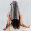 Fashnzfab Long Dropped Stone Fringe Head Chain / Headband In Silver