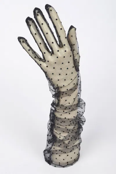 Fashnzfab Long Polka Dot Gloves In Black