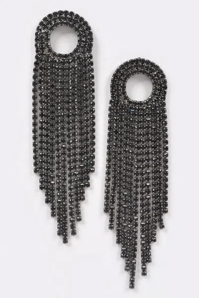 Fashnzfab Long Rhinestone Dangle Earrings In Black