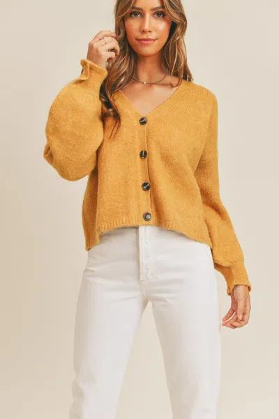 Fashnzfab Long Sleeve Button Down Sweater Cardigan In Yellow