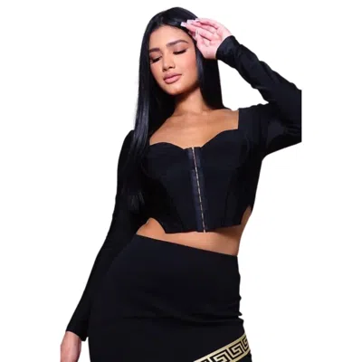 Fashnzfab Long Sleeve Corset Top In Black