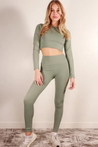 Fashnzfab Long Sleeve Crop Top & High Waist Leggings Activewear Set