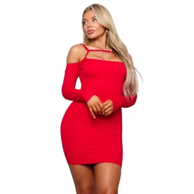 Fashnzfab Long Sleeve Cuff Front Strap Mini Dress In Red