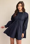 Fashnzfab Long Sleeve Mini Dress With Lace Detail In Blue
