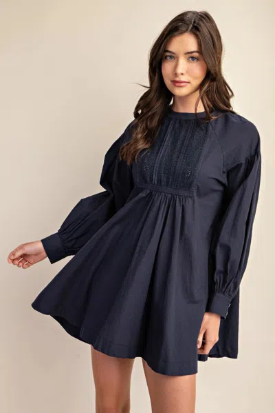 Fashnzfab Long Sleeve Mini Dress With Lace Detail In Blue