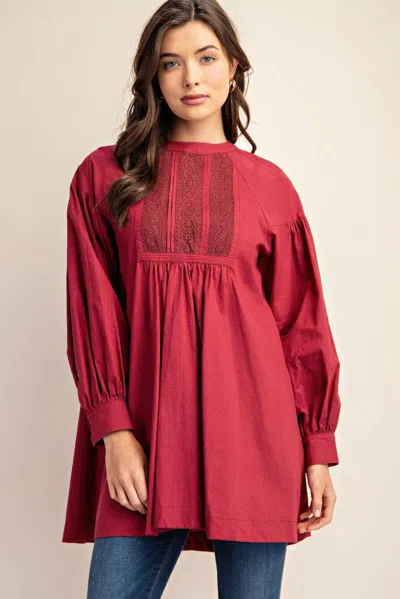Fashnzfab Long Sleeve Mini Dress With Lace Detail In Pink
