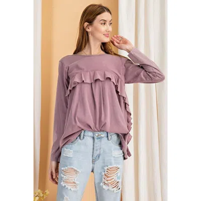 Fashnzfab Long Sleeve Ruffled Detailing Oil Washed Knit Tunic In Multi