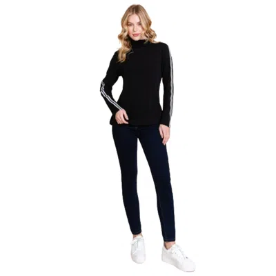 Fashnzfab Long Sleeve Solid Mock Neck Casual Top In Black