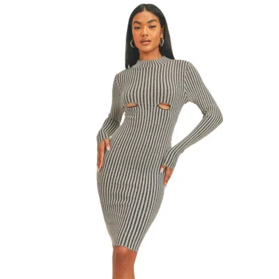 Fashnzfab Long Sleeve Stripe Print Midi Dress In Multi